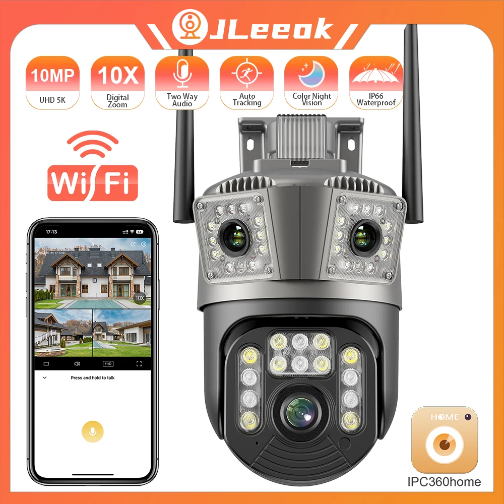 

JLeeok 9MP Three Lens WIFI PTZ Camera Three Screen AI Human Tracking Outdoor 6MP Security CCTV Surveillance IP Camera IPC360HOME