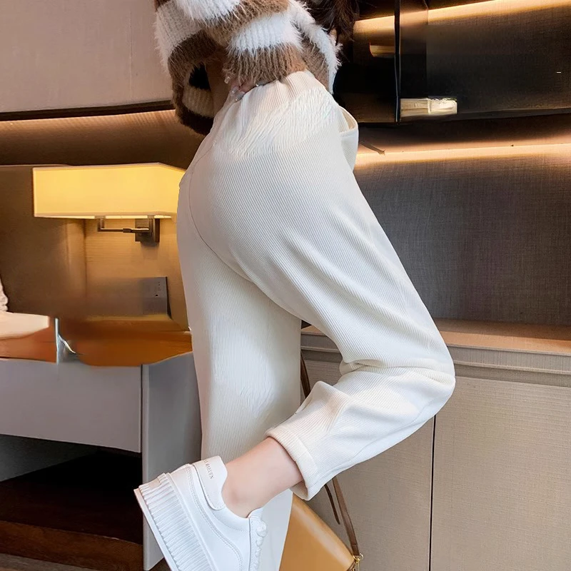 2025 Maternity Winter Belly Pants Ankle-length High Waist Thick Warm Pregnant Woman Clothes Slim Hem Pregnancy Harem Trousers 2