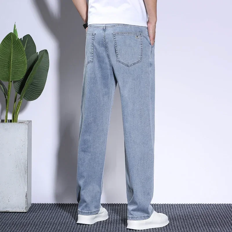 Soft Men's Lyocell Baggy Jeans Thin Summer Breathable Straight Pants Vintage Business Casual Fashion Korea Male Denim Trousers