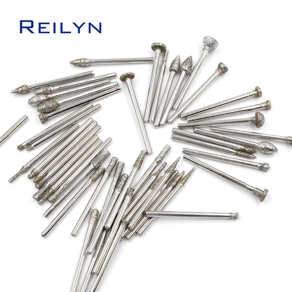 50 Pcs/Set Electroplated Coarse Diamond Coated Gringding Head Coated Grinding Burr for Dremel Rotary Tools