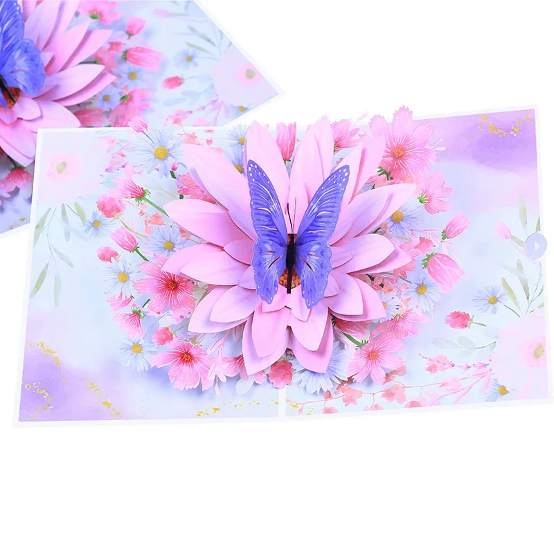 New Pink Flower Butterfly Card Paper Pop-Up Greeting Cards Festival Birthday 3D Card Gift Memorial Day Cards Lovers Gift greeting cards