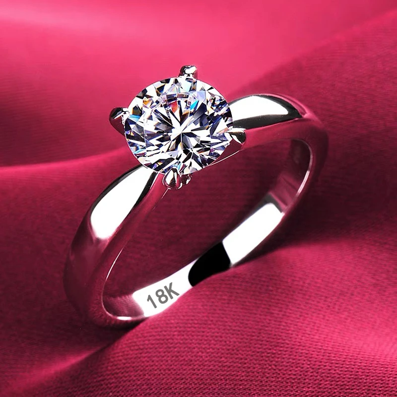 With Credentials Women Platinum Texture Engagement Band White Gold Color Tibetan Silver Jewelry 2.0ct Cubic Zircon Rings