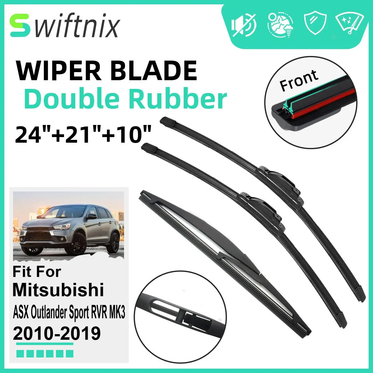 

Двойные резиновые автомобильные дворники для Mitsubishi ASX Outlander Sport RVR MK3 2010-2019, стеклоочистители, резиновые автомобильные аксессуары