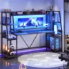 SEDETA Gaming Desk 78.8'' with LED Lights Hutch and Storage Shelves Computer Desk with Monitor Stand Large PC Gamer Desk 1