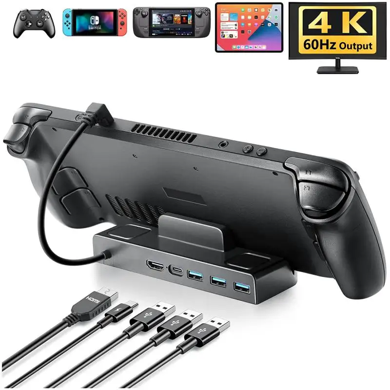 

Docking Station for Steam Deck ，6 in 1 Hub Holder USB 3.0 Type-c Charger 4K HDMI-compatible TV/Display Connection Steam Deck