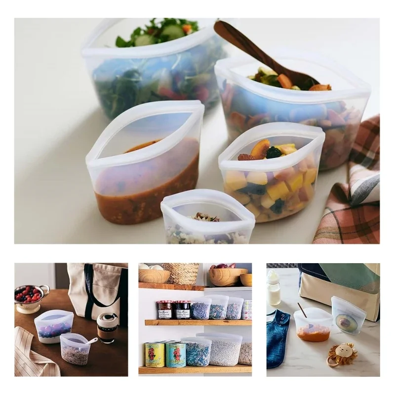 Reusable Silicone Food Storage Bag Fresh-keeping Sealed Ziplock Fridge Cover Leakproof