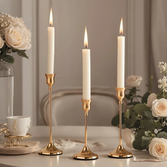 Vintage Elegant Metal Set of 3 Tabletop Candle Holders, Suitable for Wedding Anniversary, Home and Hotel Decoration