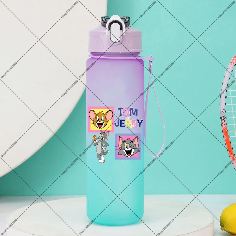 Tom and Jerry 750ml Cartoon Sports Water Bottle with Straw - Cute Anime Print