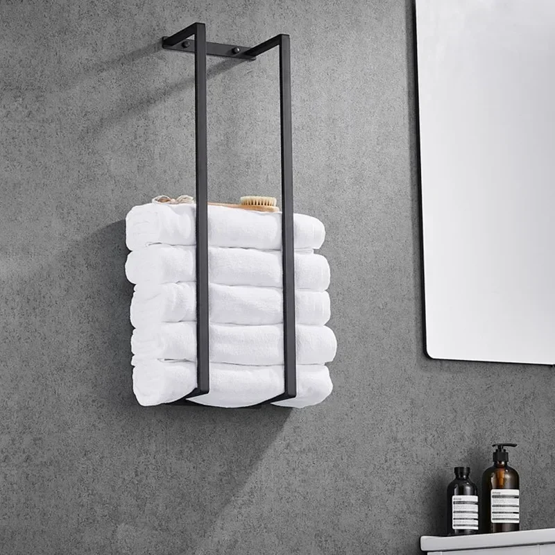 Stainless Steel Black Towel Rod Bathroom Wall Mountable Towel Bath Storage Rack Vertical Storage Rack