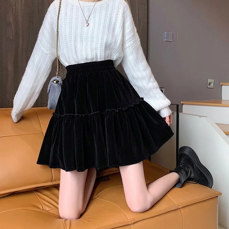 Elastic Waist New Solid Skirts Fashion Casual Slim Pleated Patchwork Office Lady Simplicity Sweet Streetwear Women\'s Clothing