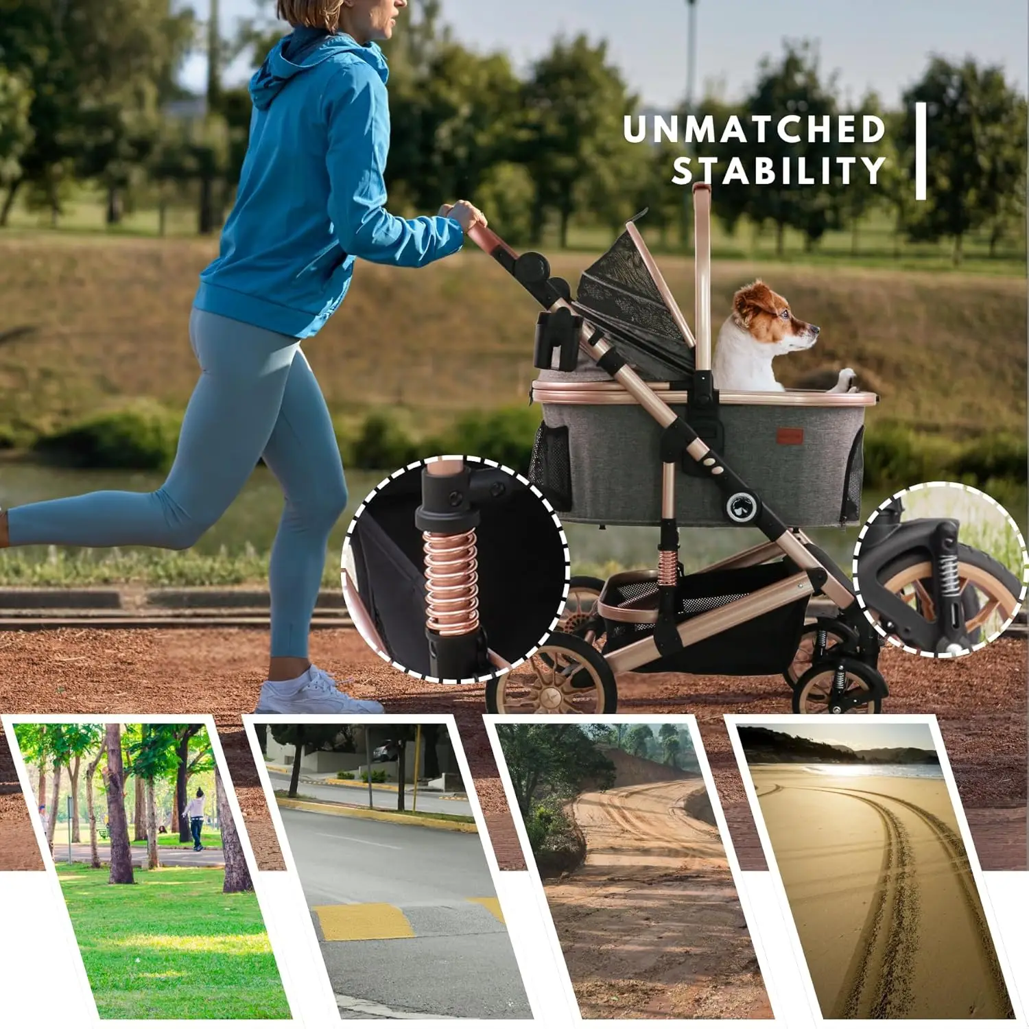 Pet Stroller with 4 Wheels, Pet Travel Carrier for Small/Medium Dogs Cats up to 50lbs, Portable Bag