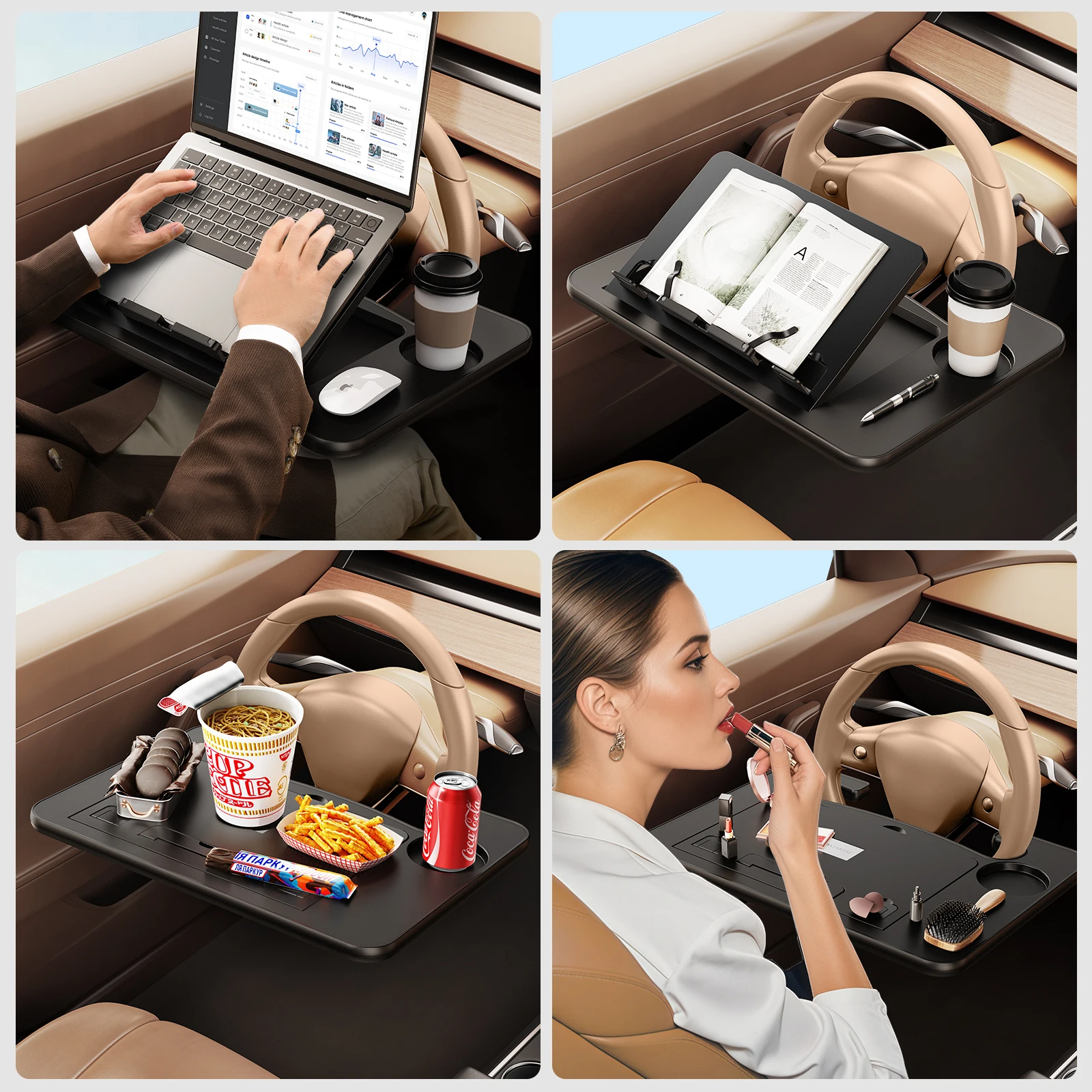 Eary Car Steering Wheel Desk Tray for Laptop Food Tray for Eating with Drink Holder Multi purpose Travel Car Accessories For Men