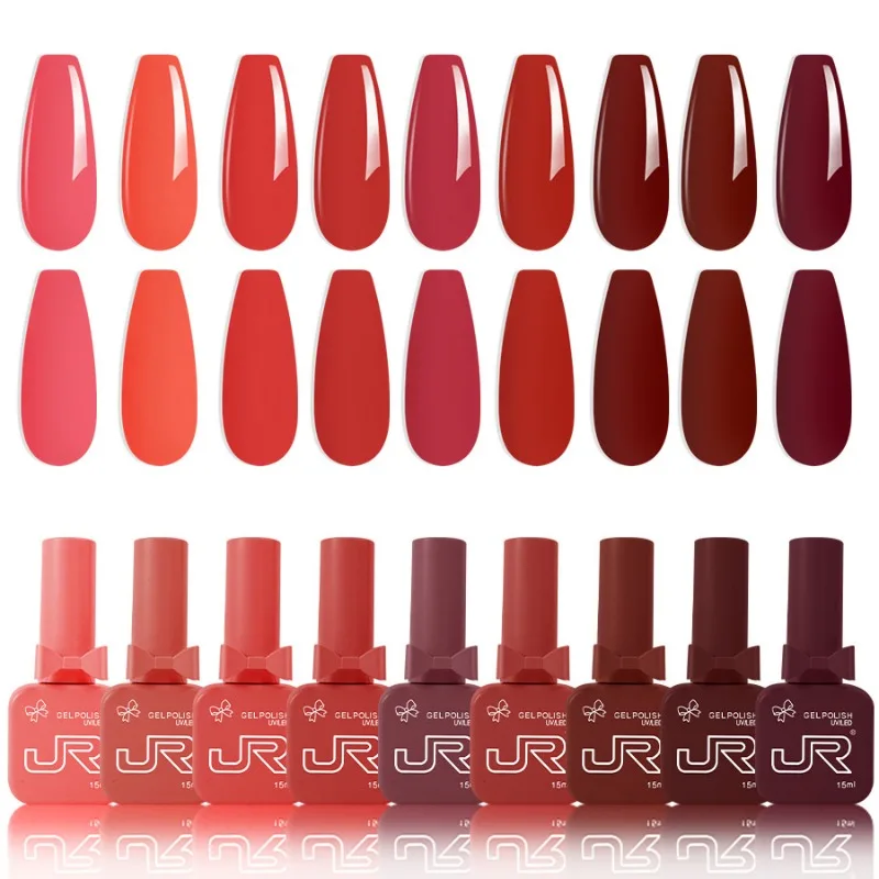 9pcs 15ml gel nail polish set Including Red Pink Nude Gel Polish Kit UV LED Soak Off Polish Home DIY top coat base coat gifts nail polish