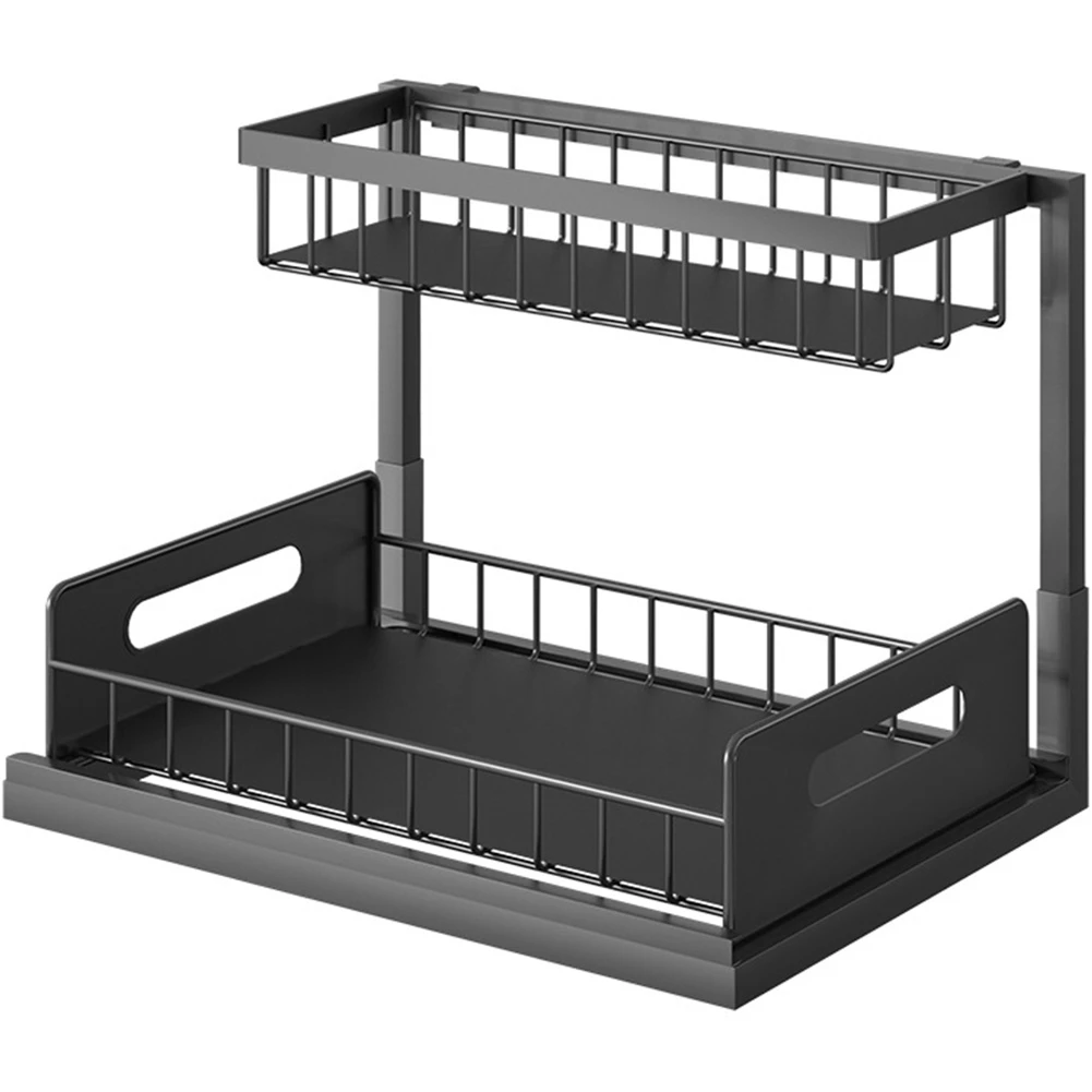 

Sink Organizer, Pull Out Cabinet Organizer 2-Tier Sliding Shelf Multi-Use for Under Kitchen Sink and Storage