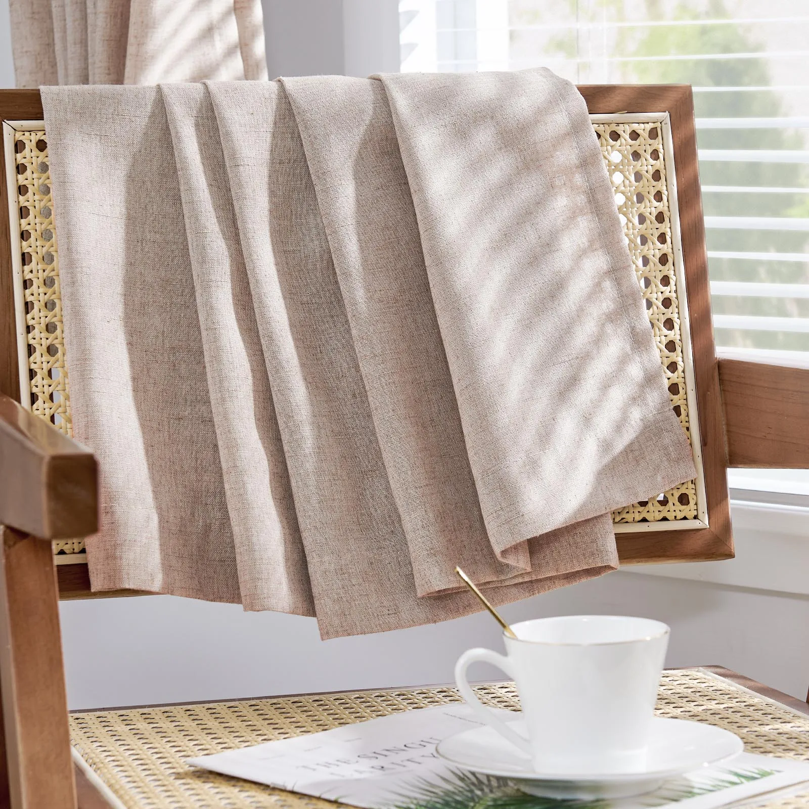 JINCHAN 2PCS Linen Curtains For Living Room Bedroom Rod Pocket Back Tab Light Filtering Window Drapes FarmHouse Curtain 4