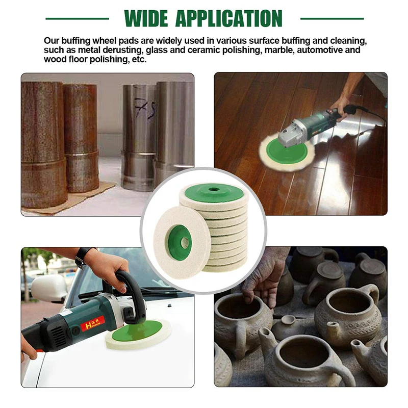 Car Polishing Pad Car Polisher Car Polish Pad Polishing Wheel Disc 10PCS 4 Inch Car Wool ing Polishing Pads Felt Polishing Wheel Disc for 100 Angle Grinder er Bore Dia ing Wheel Pads