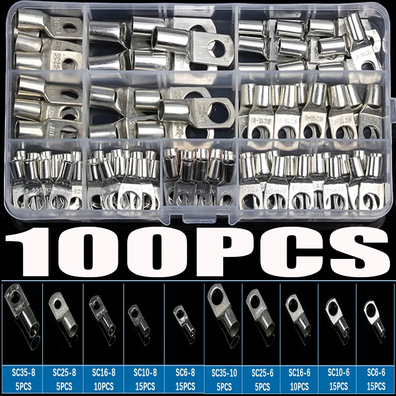 100PCS Ring Terminal Cable Shoes Lugs 35mm2 Tinned Copper Lug Wire eye