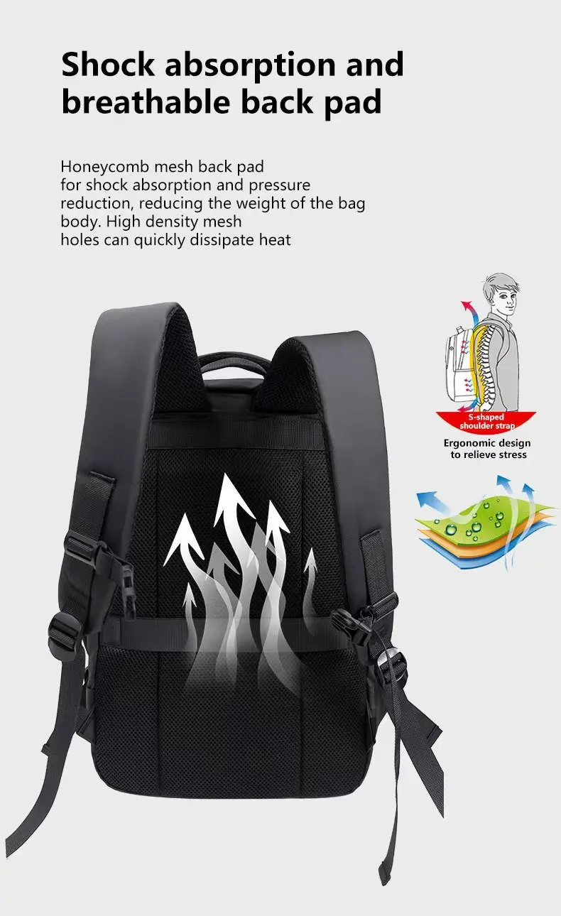 EleJrny Men Business Capacity 17.3Laptop Backpack Large Capacity Expandable Backpack Waterproof USB Travel backpacks men camping