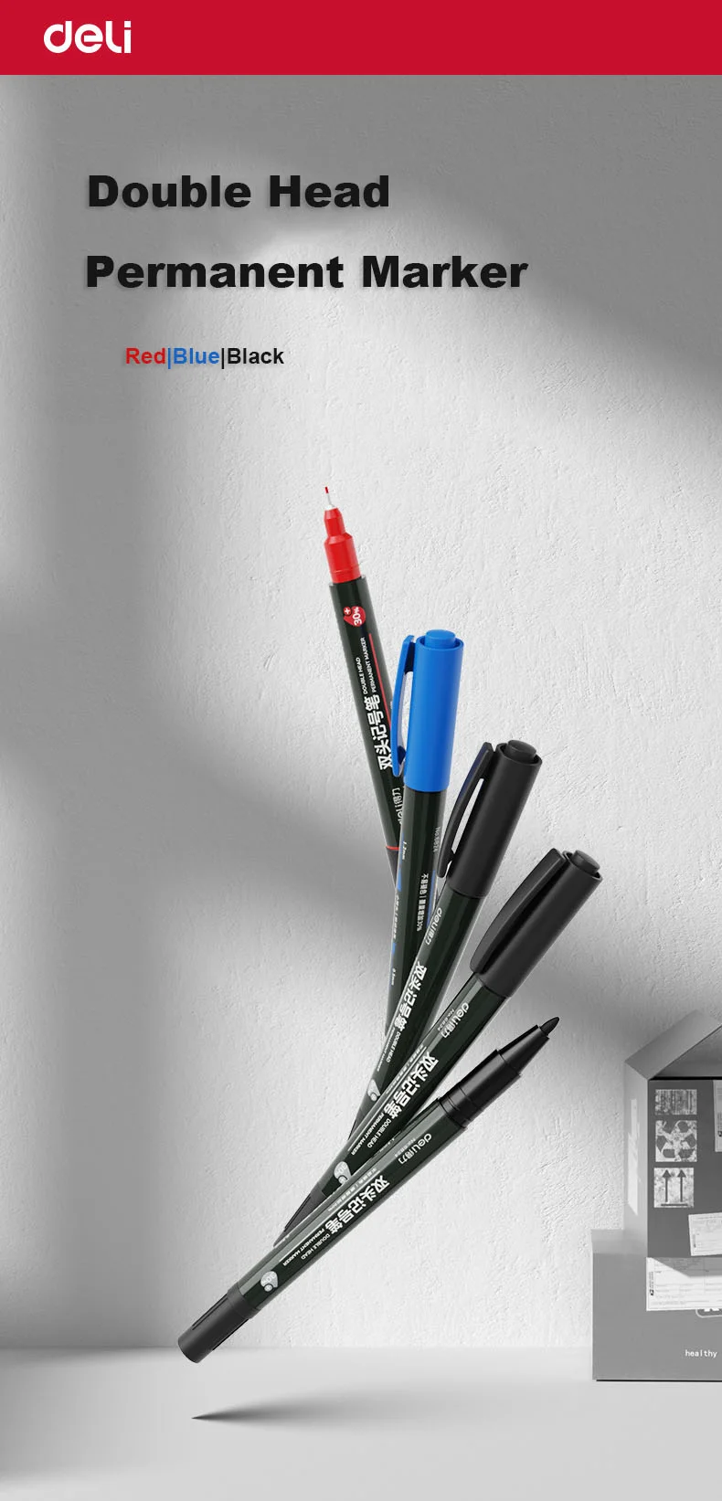 Deli Permanent Marker Pen Set Farbmarker Dual Tip 0,5/1,2 mm Spitze Schwarz Blau Rot Tinte Feine Spitze Wasserdichte Kunst Marker Stifte – Detail 3