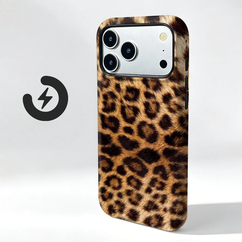 Leopard Pattern Magnetic Phone Case with 2-in-1 Film Shell Cover