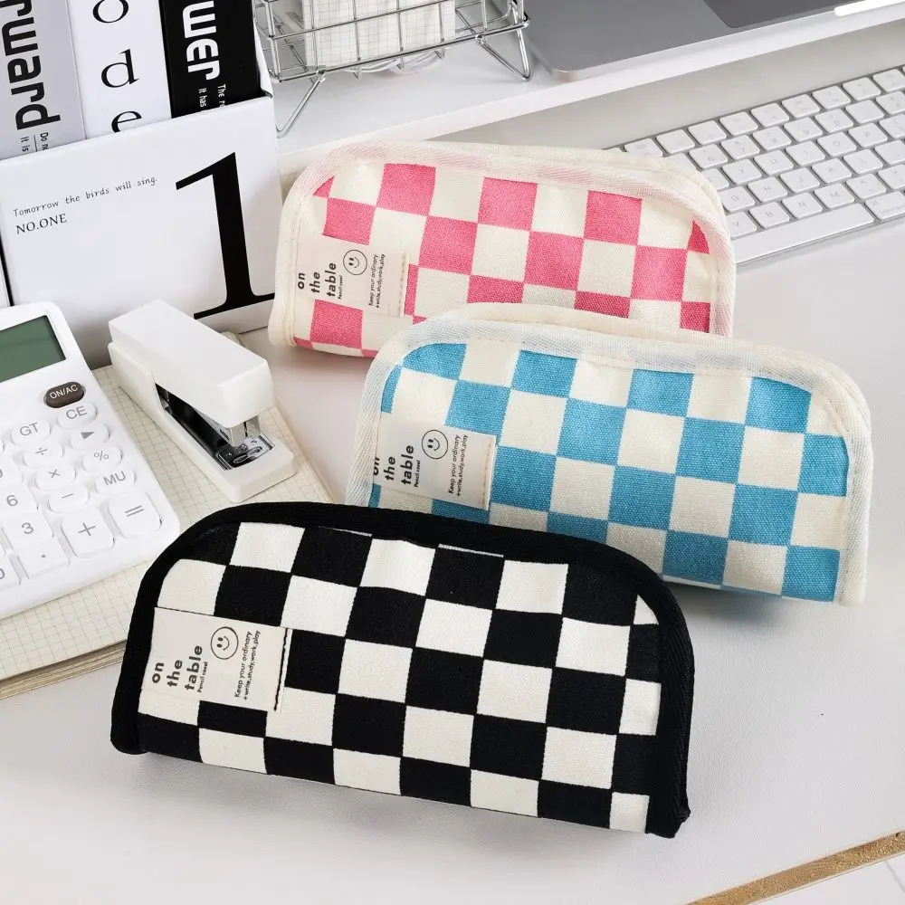 

Desktop Organizer Checkerboard Stationery Bag Large Capacity Cosmetic Pouch Checkerboard Pencil Bag INS Style Storage Bag