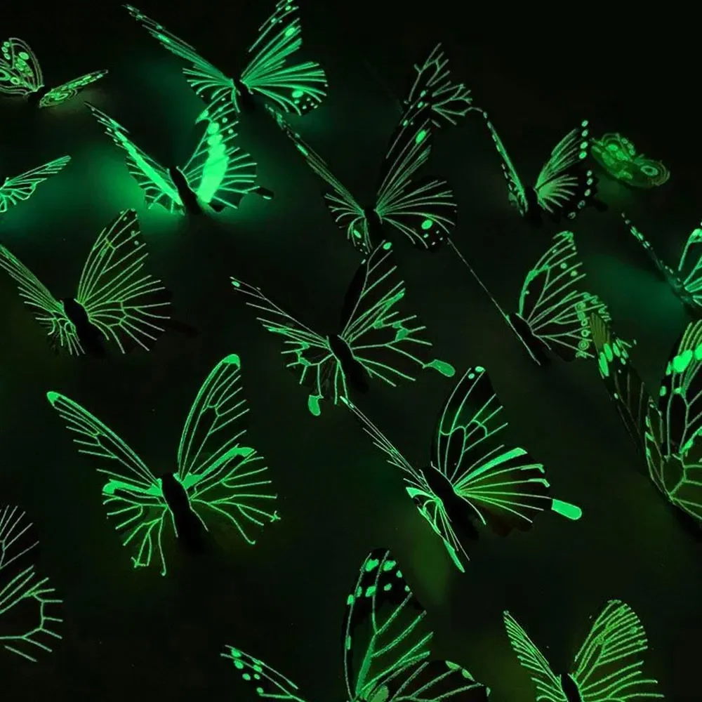 12pcs Luminous 3D Butterfly Wall Sticker for Kids Bedroom Home Living Room Fridge Decal Party Gathering Props Glow in Dark