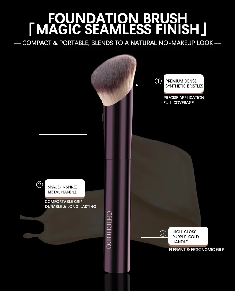 Pennello per fondotinta makeup con manico in alluminio viola_voghion.com