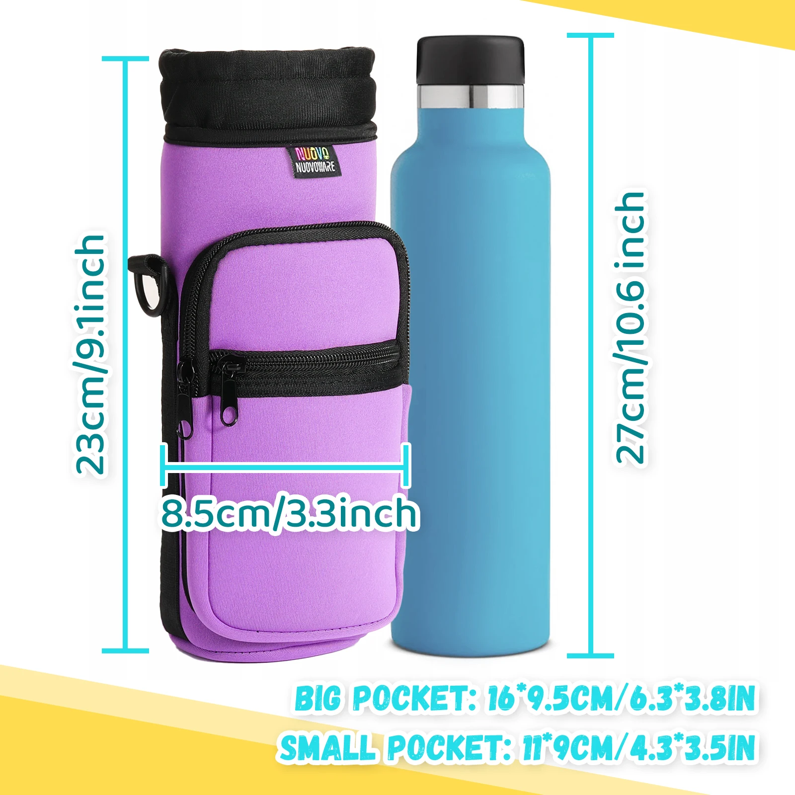 Portable Water Bottle Carrier Bag with Adjustable Strap and Dual Pockets