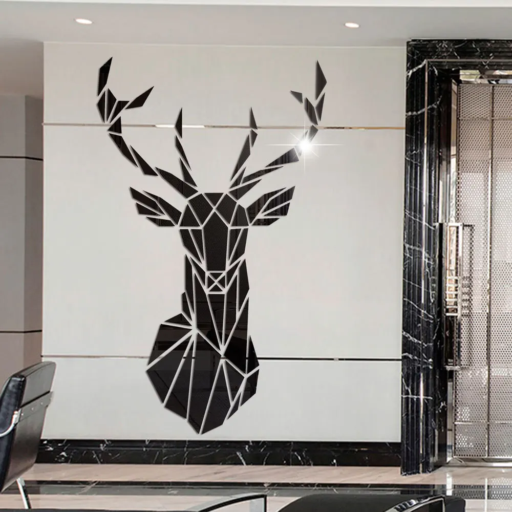 Mirror Wall Sticker 3D Deer Head Mirror Wall Sticker DIY Multiple Sizes Acrylic Mirror Stickers Mural Living Room Bedroom Kids Home Decoration