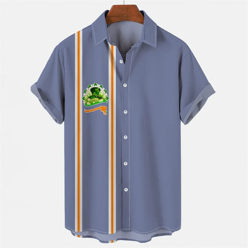 2024 new summer men's shirt loose 3D pattern clover element printed casual daily short-sleeved shirt S-5XL 5