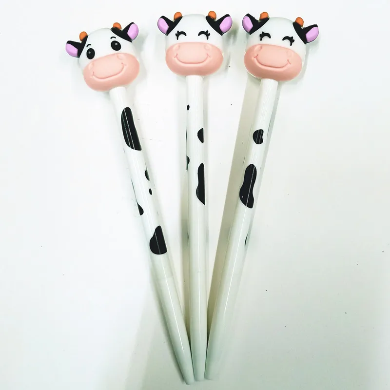 

12Pcs Cartoon Smooth Writing Click Rollerball Pens Milk Cow Shape Writing Pens Detachable School Supplies