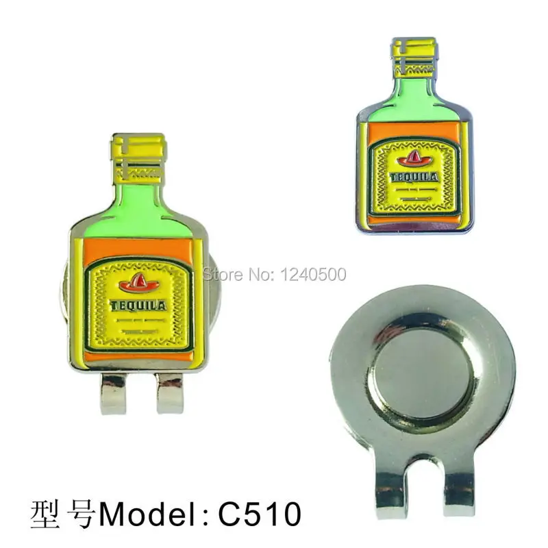 Pack 2 Pcs Tequila Bottle Golf Ball Mark w Magnetic Golf Hat Clip New Exotic Design Marker Training Aids
