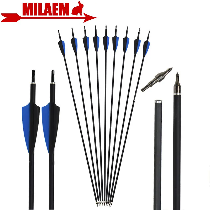 

6/12/24pcs Archery Carbon Arrow 500 Spine Crossbow Arrow 31.5inch ID 6.2mm OD7.8mm Recurve Compound Bow Hunting Accessories