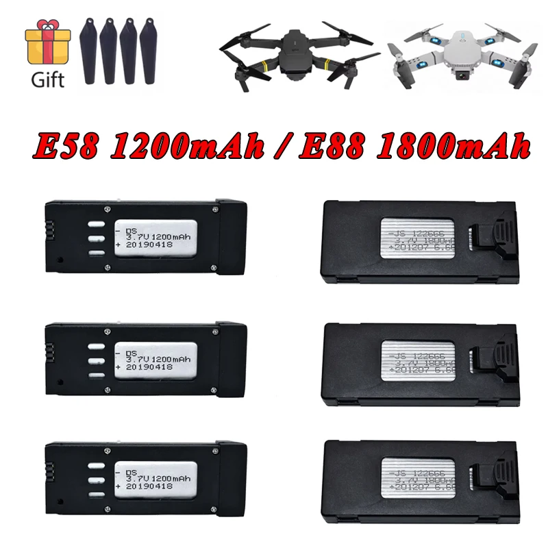 Batterie Drone E58 1200mAh Lot 2-10pcs, E88 1800mAh