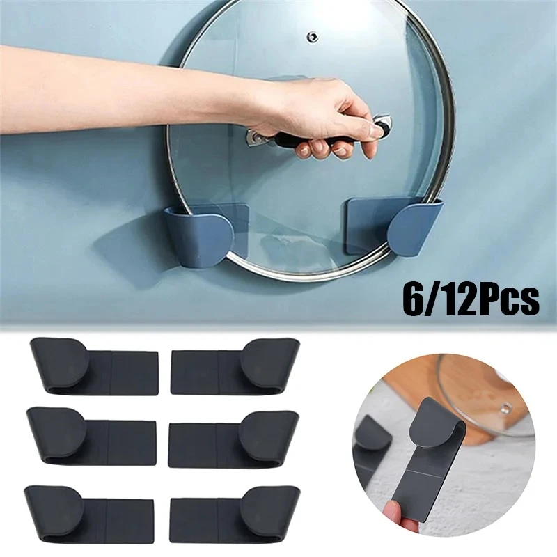 6/12 PCS Pot Lid Holder Self Adhesive Punch Free Holder for Pan Pot Cover Rack Plastic Kitchen Storage Rack Kitchen Organizer 1