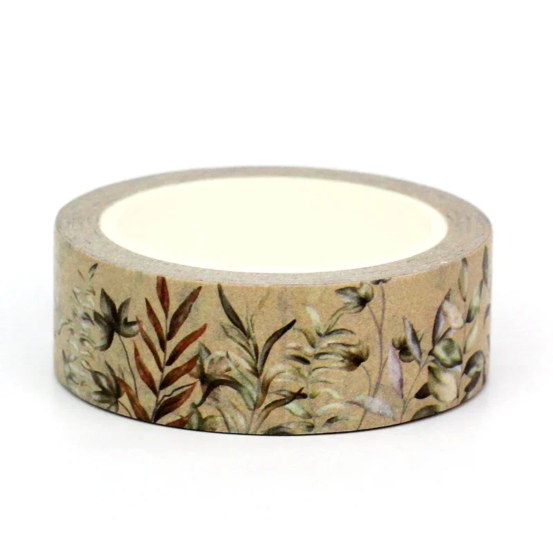 1PC. 10M Decor Vintage Kraft Branches Leaves Washi Tape for Diary Gift Wrapping Adhesive Masking Tape Cute Journal Stationery