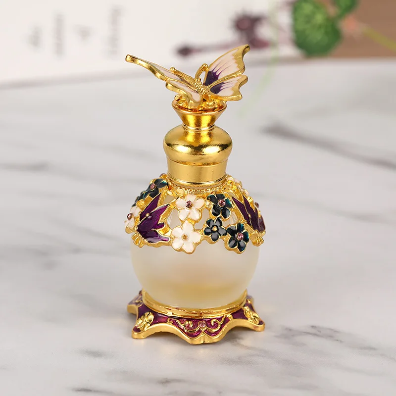 

15ml Travel-sized Essential Oil Bottle Small Glass Perfume Container Butterfly Design Ball-shaped Crystal Refillable Bottle
