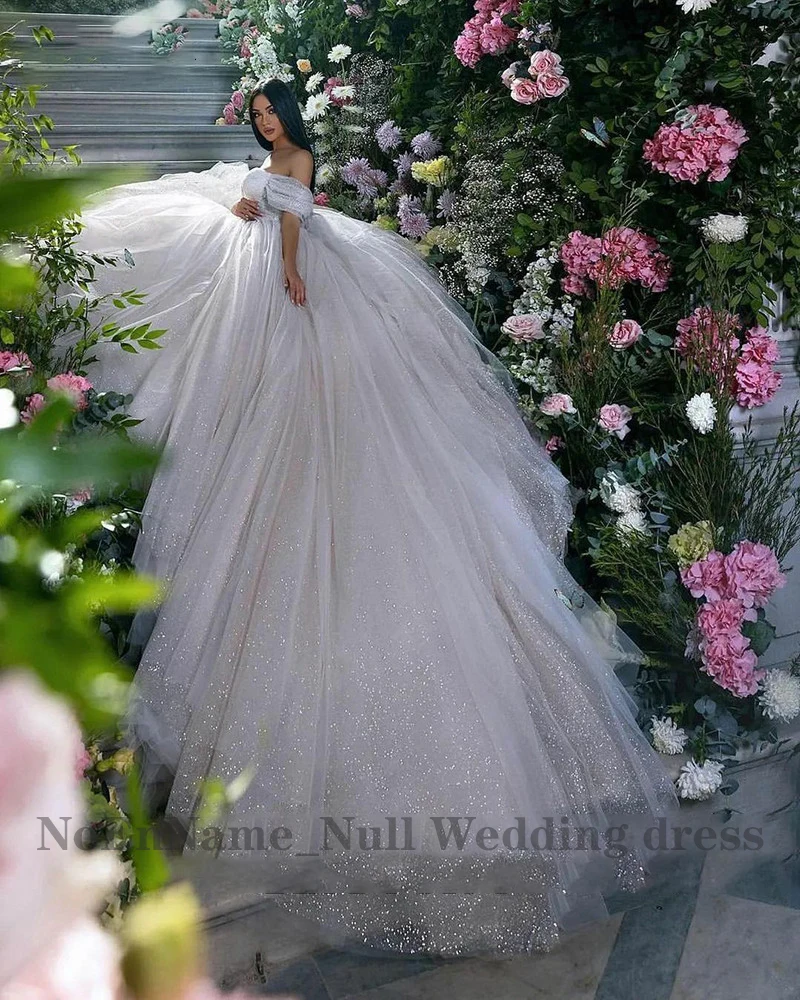 Luxusní kněžna svatební šaty dámy glittery tyl milenka svatební šaty róba de mariee pryč bedra arabové dubaj فستان mariée