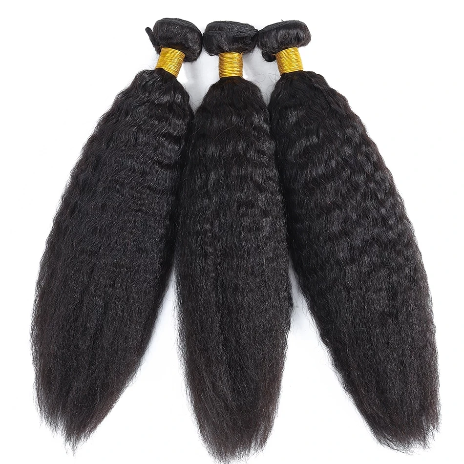 100% Human Hair Kinky Straight Bundles 1/3/4 PCS Human Hair Bundles 8-30" Remy Extensions Peruvian Weave Natur
