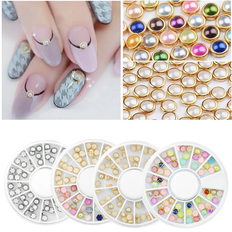 

1 Box AB Colorful Nail Glitter Rhinestones 3D Pearl Beads Tips Decorations In Wheels For DIY UV Gel Nail Art Charms 3 Colors #ZP