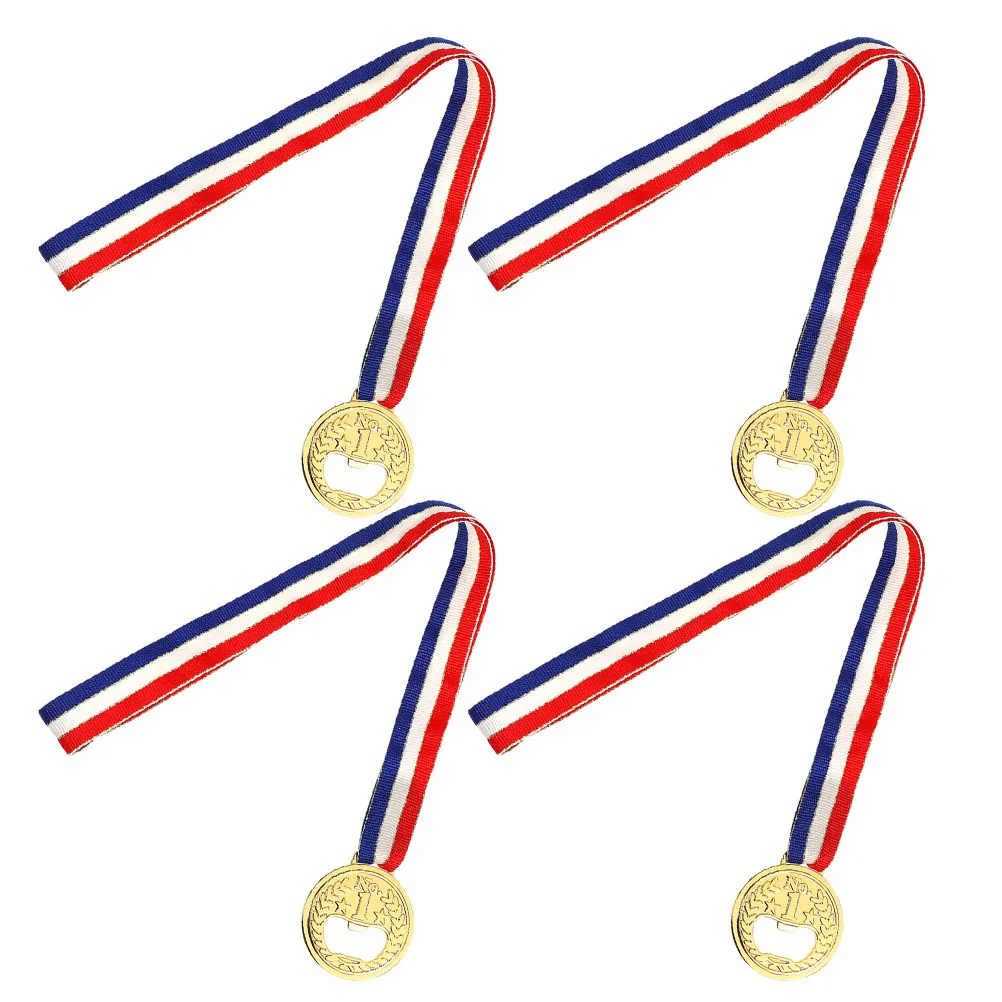 4Pcs 메달 모양의 병따개 아연 합금 금속 맥주 오프너 크리 에이 티브 휴대용 파티 호의 간편한 사용 맥주 오프닝 도구