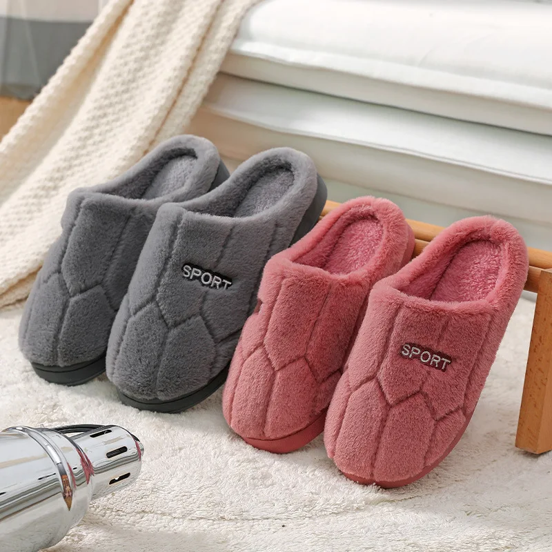 Women Winter Warm Fur Slippers Couples House Non-Slip Soft Shoes Men Comfort Flat Heel Home Indoor Bedroom Zapatillas Casa Mujer