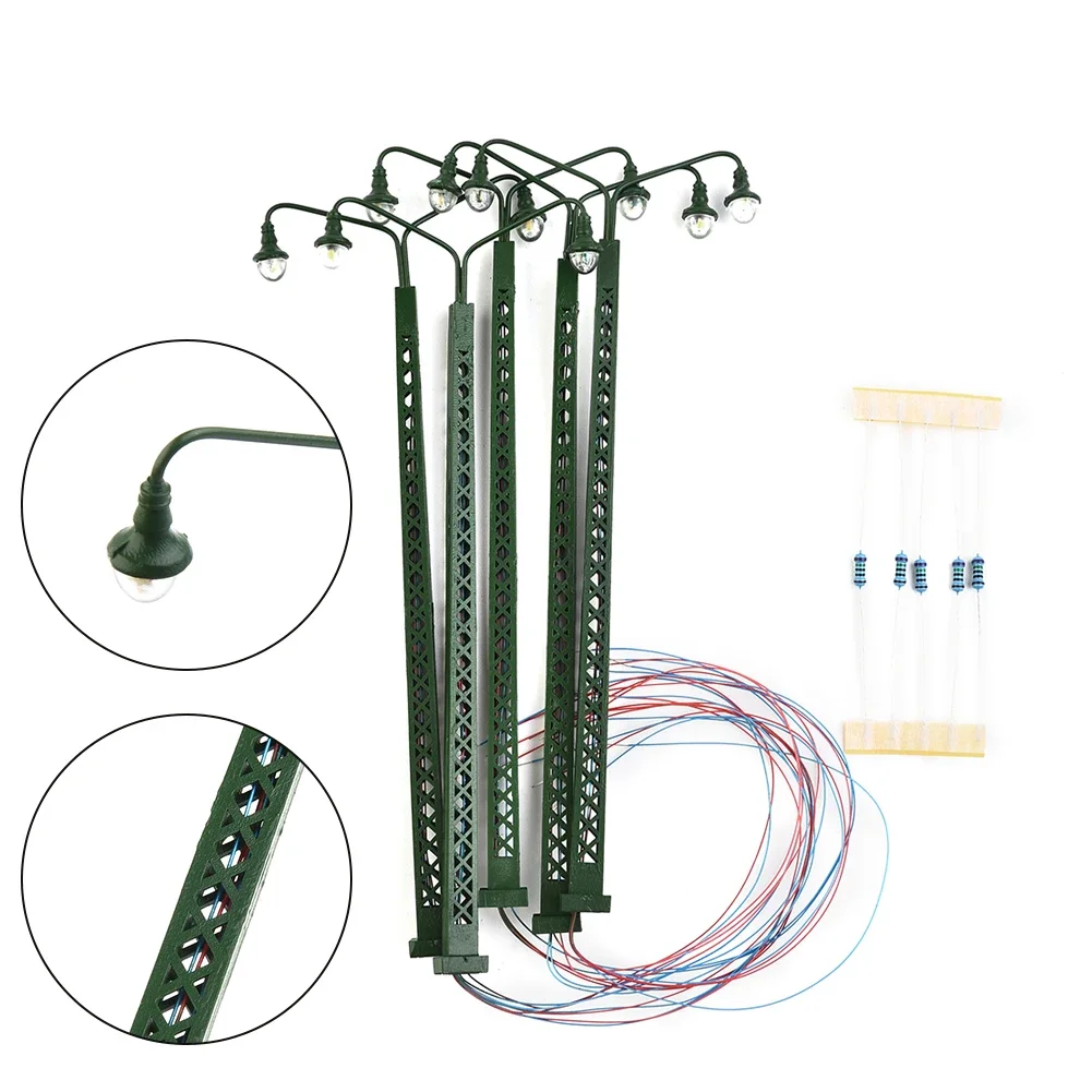 Model Railroad Lights 5Pcs Model Railroad Lights Lattice Mast Light Gauge H0 1:87 LED Light Layout Building Train Landscape Accessories Street Lamp
