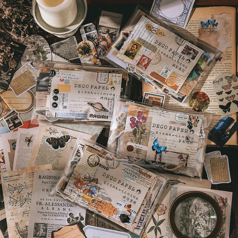 Vintage Stickers + material paper set 200 pcs/set Decorative Diary Album Scrapbooking accessories junk journal supplies