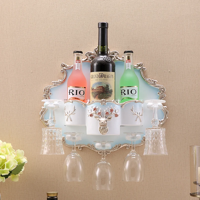 

European Resin Ornaments Wall Hanging Wine Rack Mural Art Home Livingroom Hotel Wine Glass Holder Wall Sticker Decoration Crafts