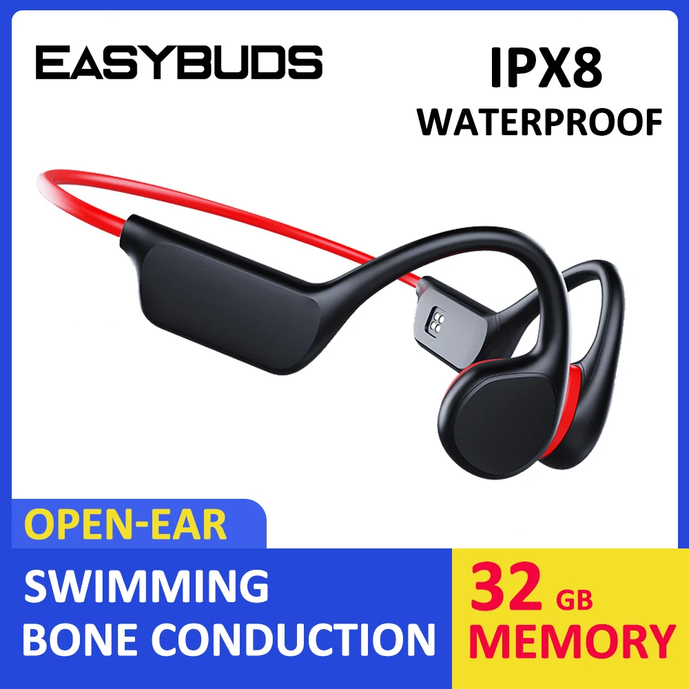 Easybuds Condução Óssea Fone de Ouvido Bluetooth sem Fio Ipx8 Natação Subaquática Aberto Fones 32gb Ip68 à Prova Dip68 Água