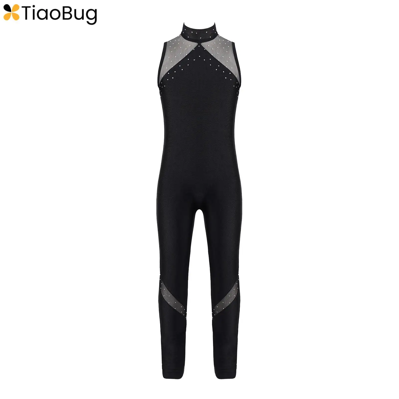 

Kids Girls Rhinestone Sleeveless Dance Ballet Gymnastic Leotard Figure Ice Skating Unitard Full Body One Piece Bodysuit Jumpsuit