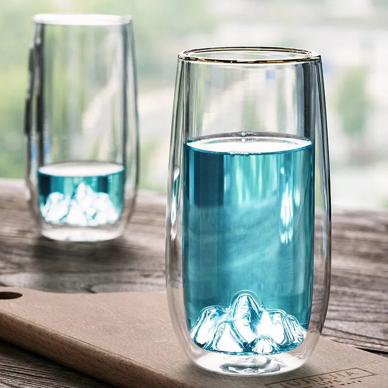 

350ml Iceberg Glass Double Layer Anti Scalding Transparent Wine Tea Household Cold Drinking Large Capacity Bar Restaurant