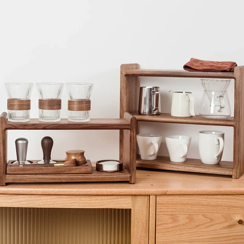 Black Walnut Solid Wood Organizer ， Tea Sets Coffee and Cosmetics Vintage Desktop Storage Box Multi-Functional Wooden Rack 2