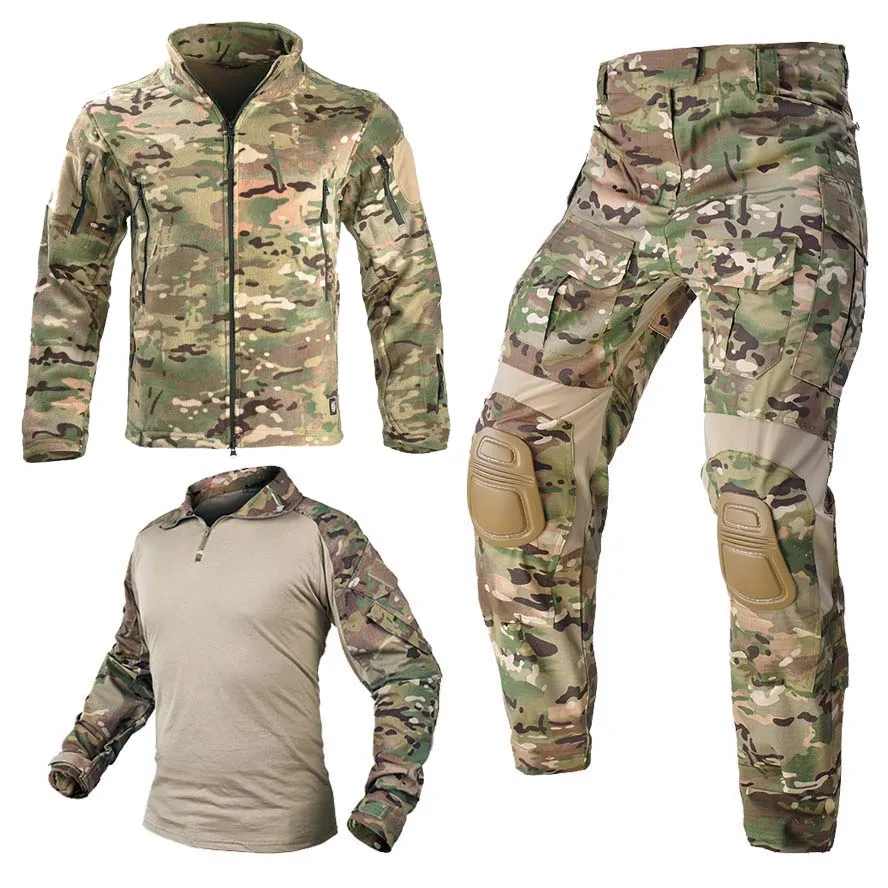 

Camo Safari Tactical Pants +Pad Combat Uniform Army Outfit Airsoft Suits Multicam Long Shirt Military Jacket Man Hunting Clothes